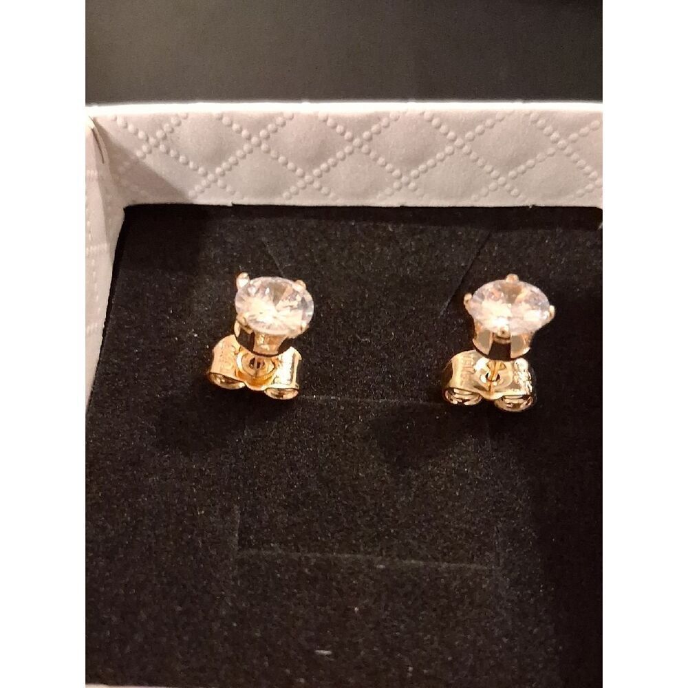 18k Gold Plated Cubic Zirconia  Marked Earrings New In Box